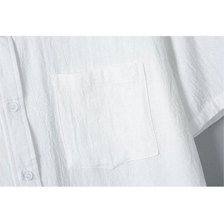 Camisa de lino y algodón de manga corta para hombre, con estampado diario de Buddha Stones, color liso, con botonadura sencilla y bolsillos - image 5