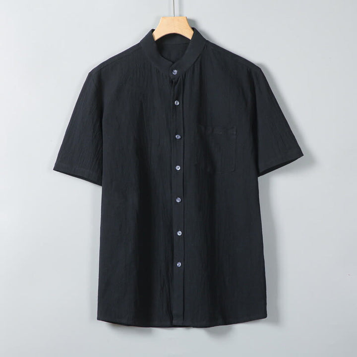Camisa de lino y algodón de manga corta para hombre, con estampado diario de Buddha Stones, color liso, con botonadura sencilla y bolsillos - Negro - US/UK/AU46, EU56 (5XL) - image 8
