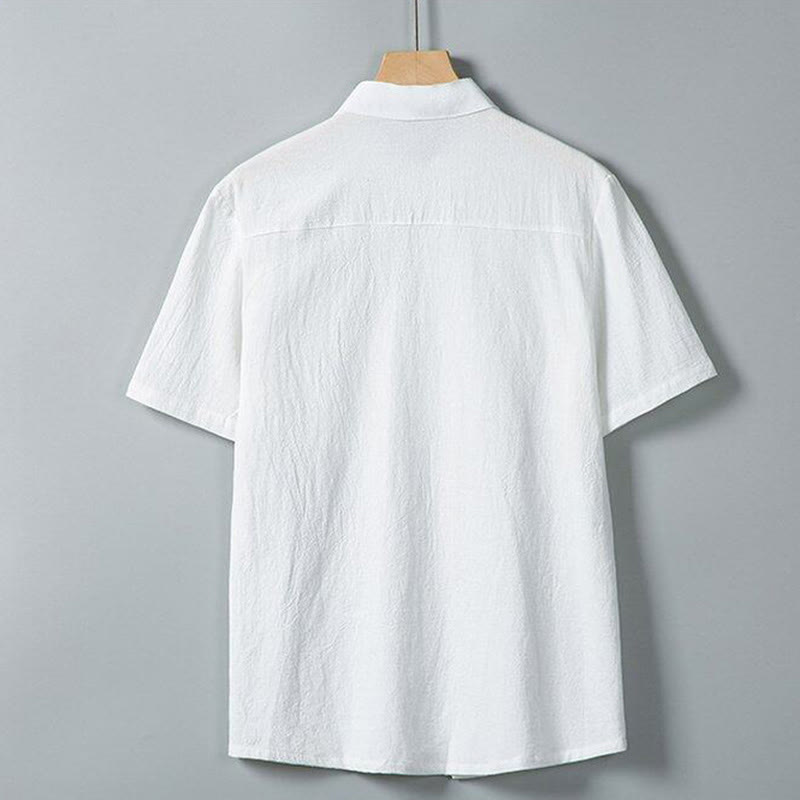 Camisa de lino y algodón de manga corta para hombre, con estampado diario de Buddha Stones, color liso, con botonadura sencilla y bolsillos - image 2