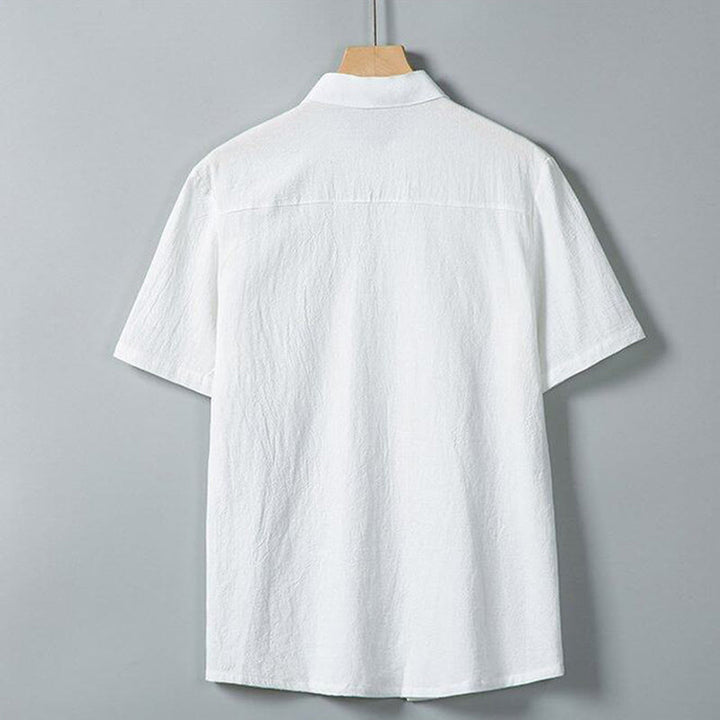 Camisa de lino y algodón de manga corta para hombre, con estampado diario de Buddha Stones, color liso, con botonadura sencilla y bolsillos - image 2