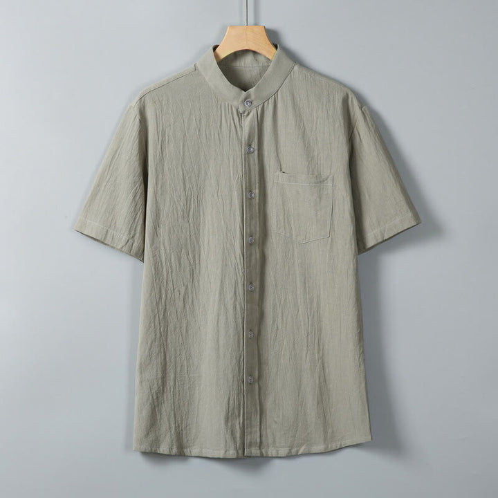 Camisa de lino y algodón de manga corta para hombre, con estampado diario de Buddha Stones, color liso, con botonadura sencilla y bolsillos - Caqui oscuro - US/UK/AU46, EU56 (5XL) - image 12