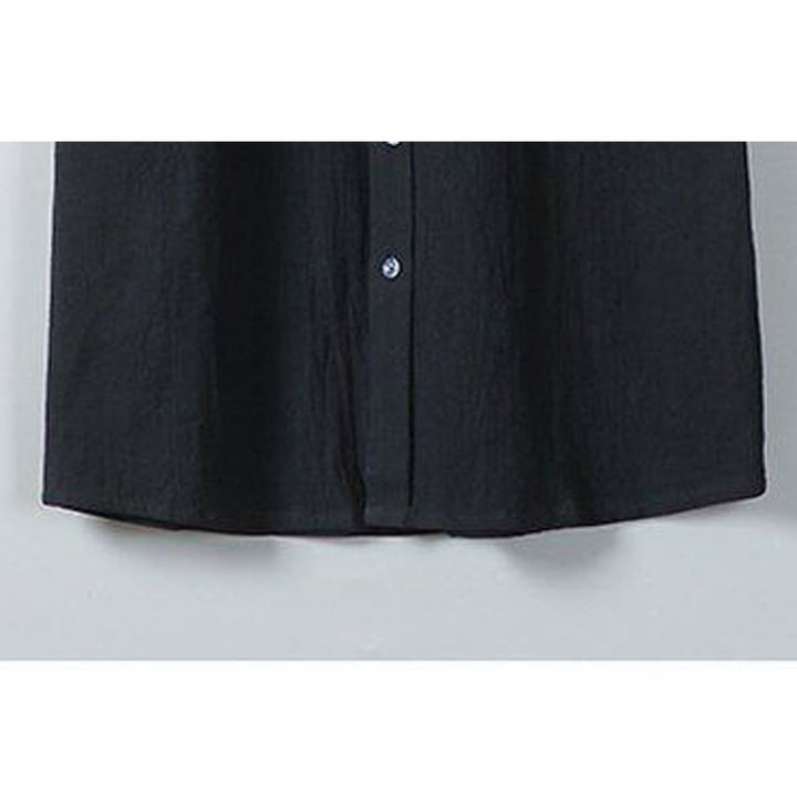 Camisa de lino y algodón de manga corta para hombre, con estampado diario de Buddha Stones, color liso, con botonadura sencilla y bolsillos - image 9