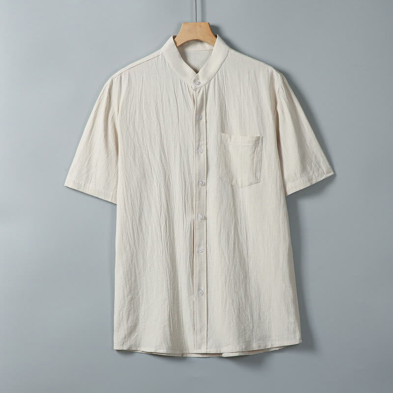 Camisa de lino y algodón de manga corta para hombre, con estampado diario de Buddha Stones, color liso, con botonadura sencilla y bolsillos - Lino - US/UK/AU46, EU56 (5XL) - image 11
