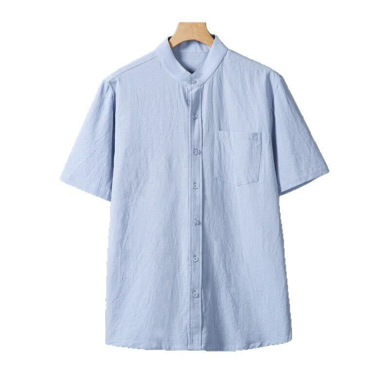 Camisa de lino y algodón de manga corta para hombre, con estampado diario de Buddha Stones, color liso, con botonadura sencilla y bolsillos - image 14