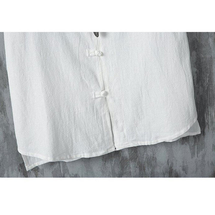 Camisa de lino y algodón de manga corta para hombre, estilo casual, con botones de rana y estilo chino, de Buddha Stones - image 8