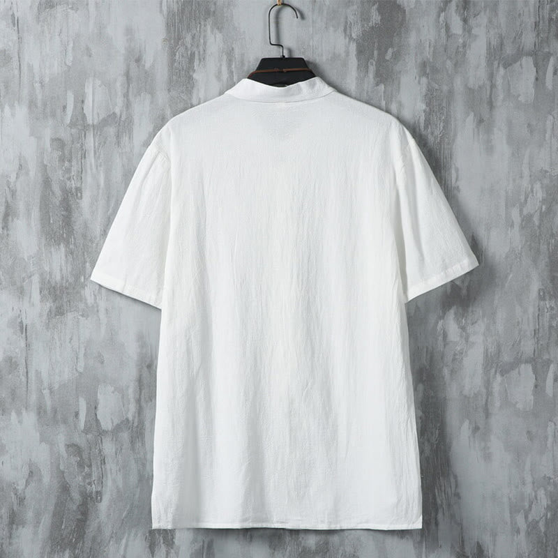 Camisa de lino y algodón de manga corta para hombre, estilo casual, con botones de rana y estilo chino, de Buddha Stones - image 2