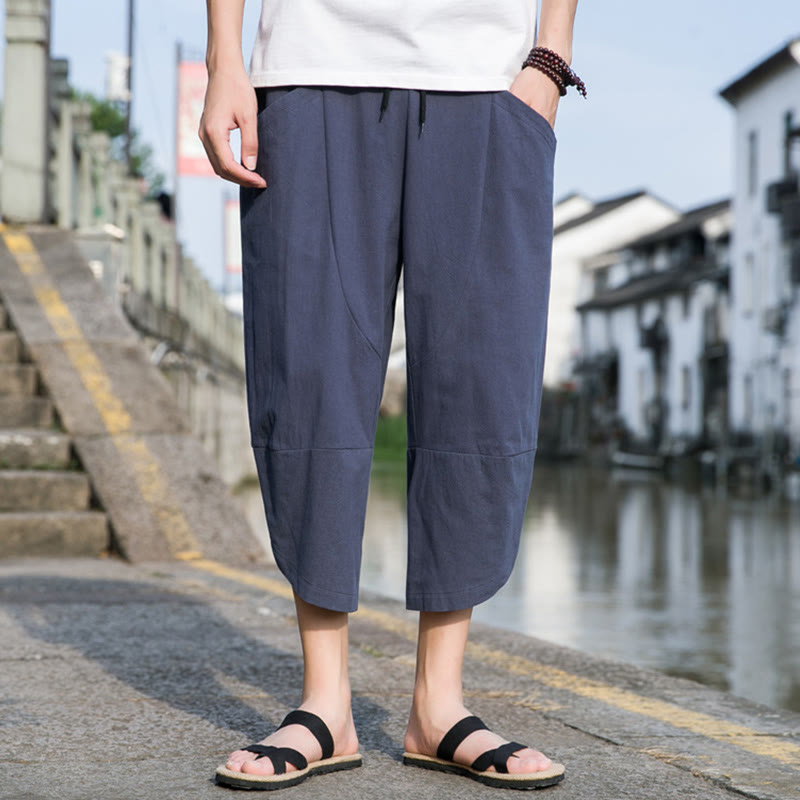 Pantalones de lino y algodón con bolsillos para hombre , informales, sencillos, lisos, de verano, con cordón, talla 7-8 - image 15