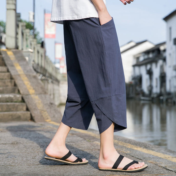 Pantalones de lino y algodón con bolsillos para hombre , informales, sencillos, lisos, de verano, con cordón, talla 7-8 - image 14