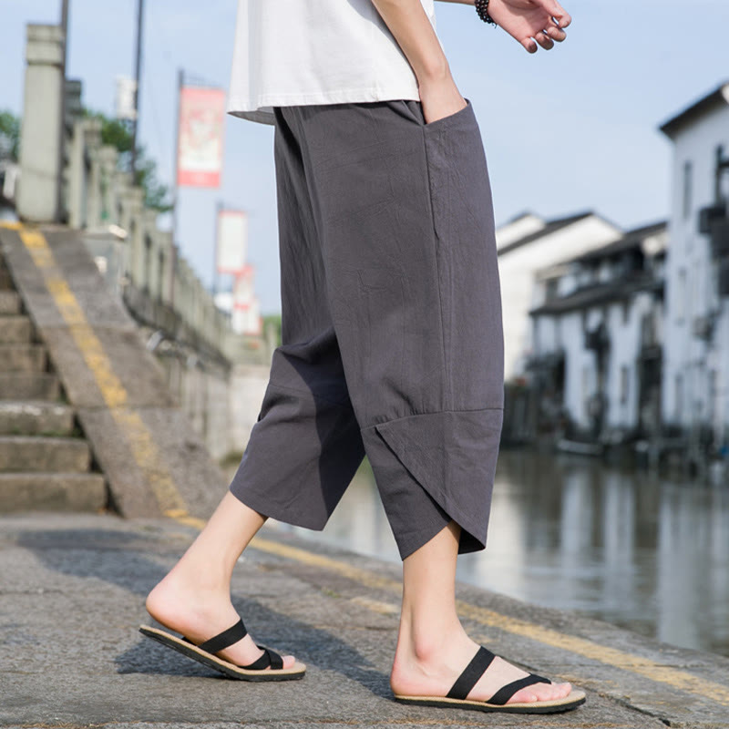 Pantalones de lino y algodón con bolsillos para hombre , informales, sencillos, lisos, de verano, con cordón, talla 7-8 - image 11