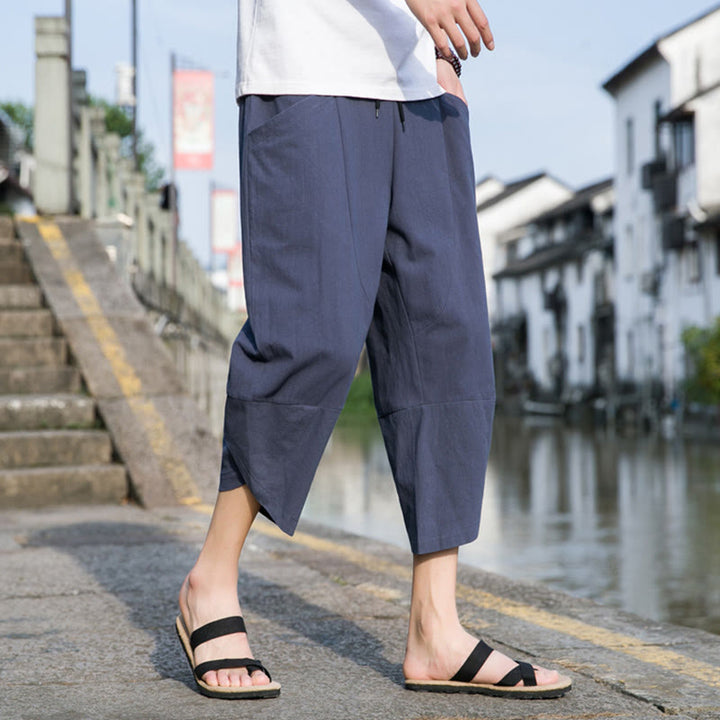 Pantalones de lino y algodón con bolsillos para hombre , informales, sencillos, lisos, de verano, con cordón, talla 7-8 - Gris pizarra claro - US/UK/AU46, EU56 (5XL) - image 13