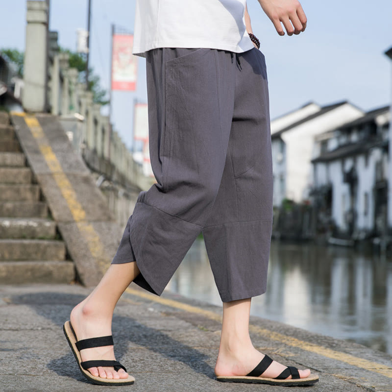 Pantalones de lino y algodón con bolsillos para hombre , informales, sencillos, lisos, de verano, con cordón, talla 7-8 - Gris oscuro - US/UK/AU46, EU56 (5XL) - image 9