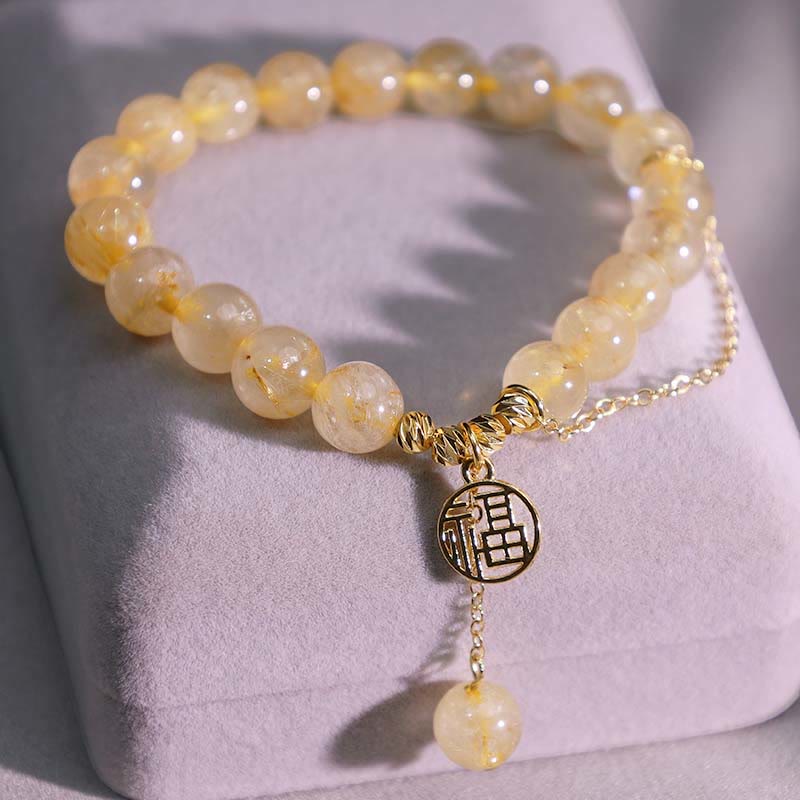 Pulsera de la felicidad del personaje Lucky Fu de citrino con Buddha Stones