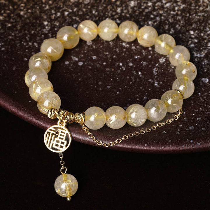 Pulsera de la felicidad del personaje Lucky Fu de citrino con Buddha Stones