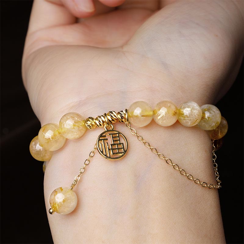 Pulsera de la felicidad del personaje Lucky Fu de citrino con Buddha Stones