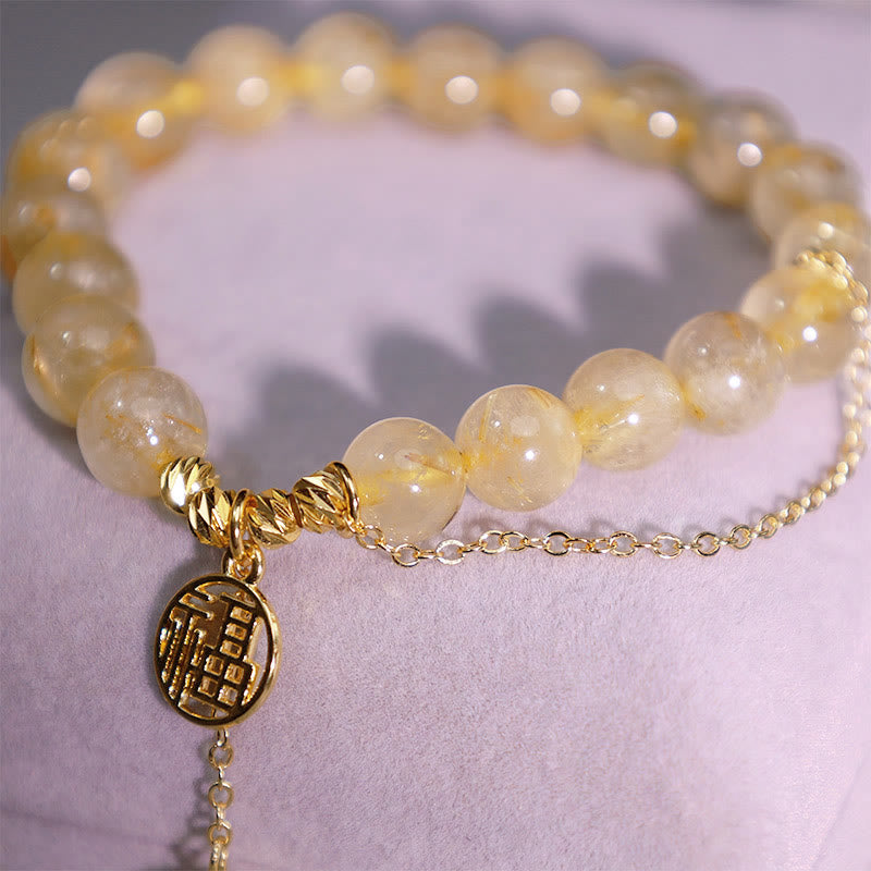 Pulsera de la felicidad del personaje Lucky Fu de citrino con Buddha Stones