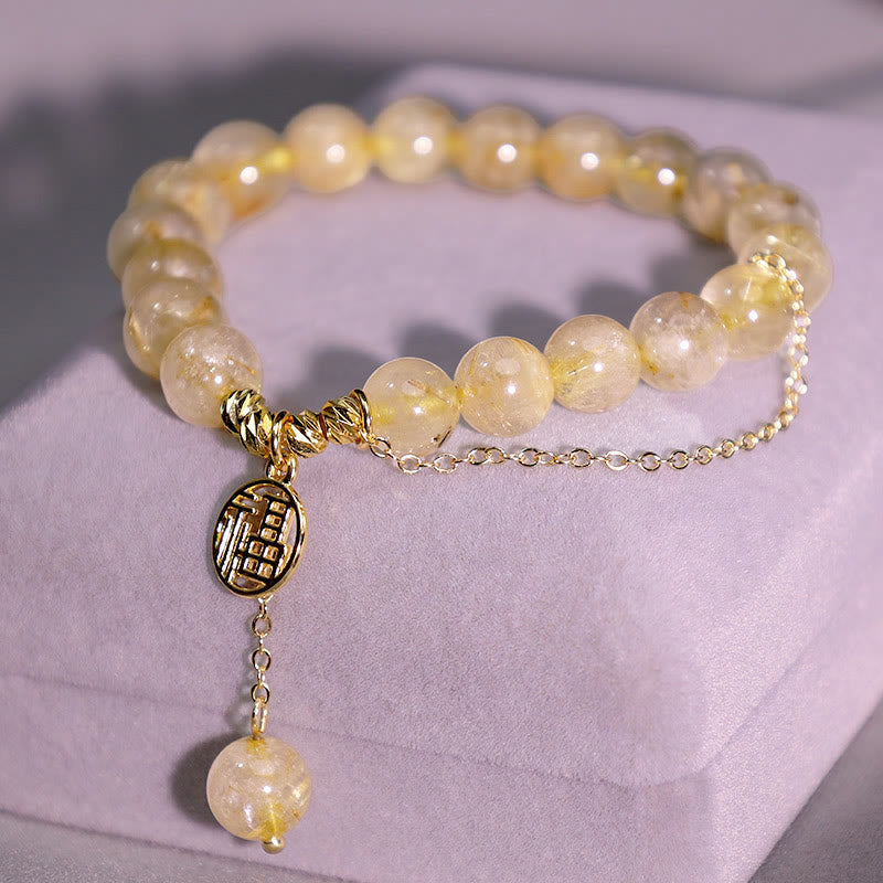 Pulsera de la felicidad del personaje Lucky Fu de citrino con Buddha Stones