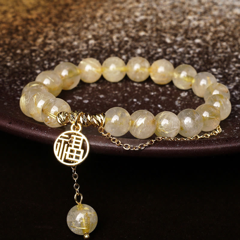 Pulsera de la felicidad del personaje Lucky Fu de citrino con Buddha Stones