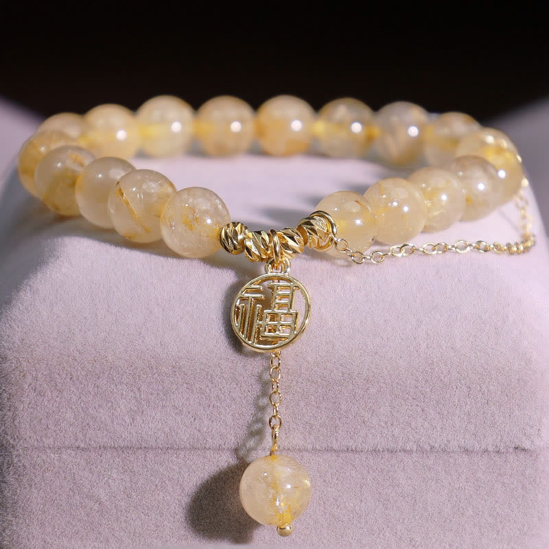 Pulsera de la felicidad del personaje Lucky Fu de citrino con Buddha Stones