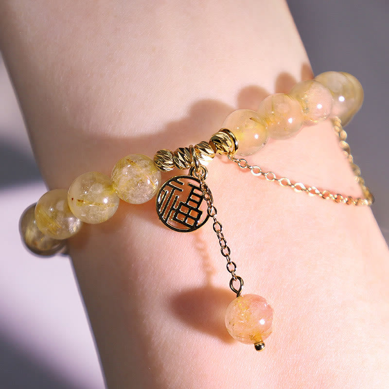 Pulsera de la felicidad del personaje Lucky Fu de citrino con Buddha Stones