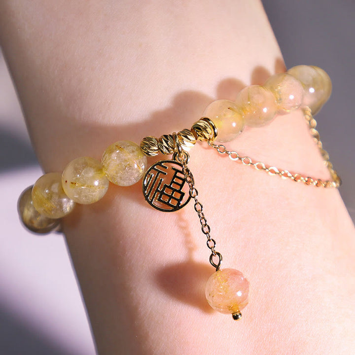Pulsera de la felicidad del personaje Lucky Fu de citrino con Buddha Stones