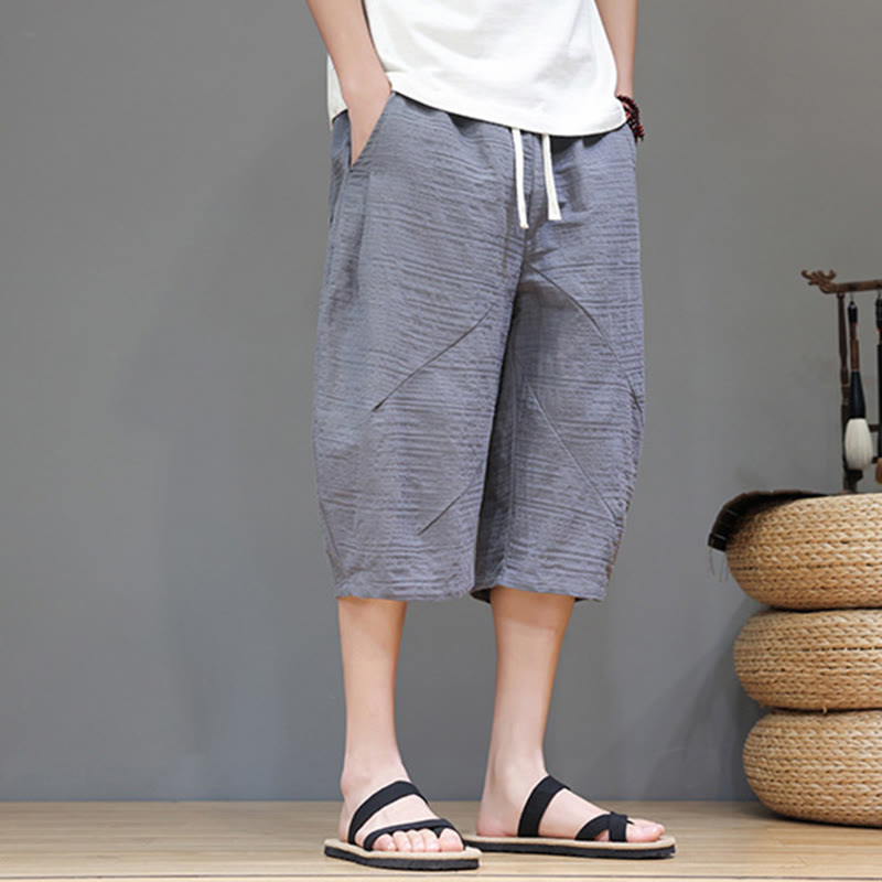 Pantalones harén de lino y algodón con cordón ajustable, estilo vintage jacquard con Buddha Stones y bolsillos para hombre. - image 1