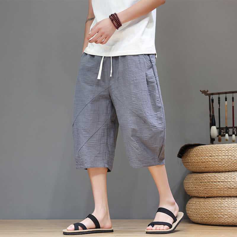 Pantalones harén de lino y algodón con cordón ajustable, estilo vintage jacquard con Buddha Stones y bolsillos para hombre. - Gris pizarra claro - US/UK/AU44, EU54 (4XL) - image 0