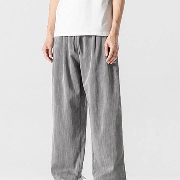 Pantalones de lino y algodón con cordón y bolsillos para hombre , Buddha Stones , lisos, de verano, con pierna recta - image 1