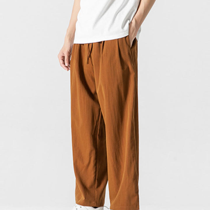 Pantalones de lino y algodón con cordón y bolsillos para hombre , Buddha Stones , lisos, de verano, con pierna recta - image 32