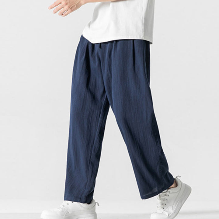 Pantalones de lino y algodón con cordón y bolsillos para hombre , Buddha Stones , lisos, de verano, con pierna recta - image 24
