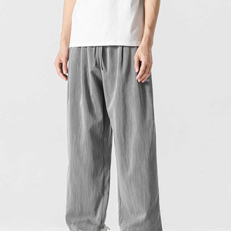 Pantalones de lino y algodón con cordón y bolsillos para hombre , Buddha Stones , lisos, de verano, con pierna recta - image 1
