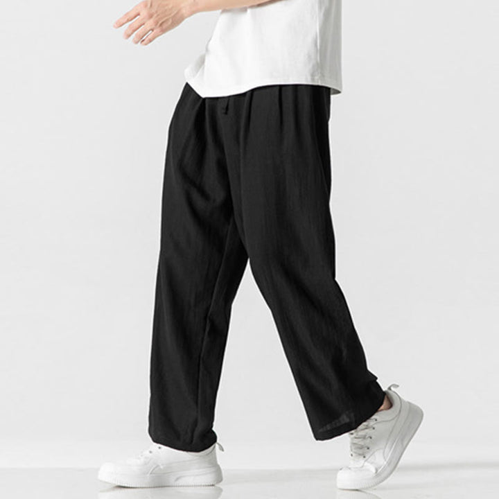 Pantalones de lino y algodón con cordón y bolsillos para hombre , Buddha Stones , lisos, de verano, con pierna recta - image 17