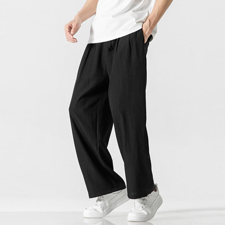 Pantalones de lino y algodón con cordón y bolsillos para hombre , Buddha Stones , lisos, de verano, con pierna recta - image 18