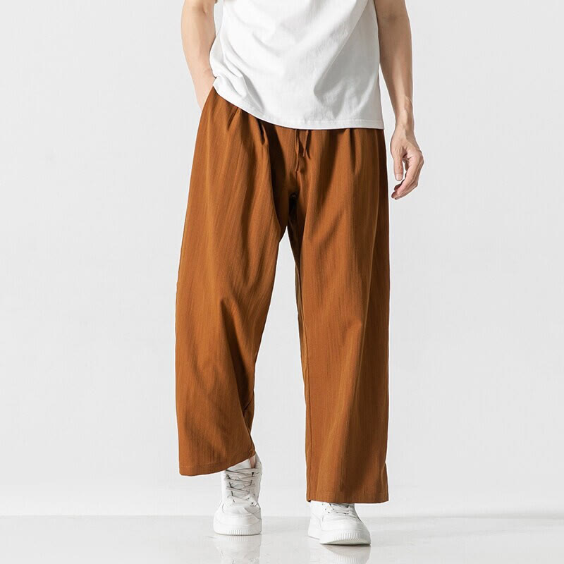 Pantalones de lino y algodón con cordón y bolsillos para hombre , Buddha Stones , lisos, de verano, con pierna recta - image 28