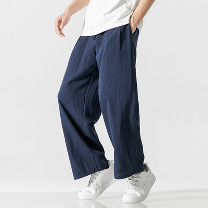 Pantalones de lino y algodón con cordón y bolsillos para hombre , Buddha Stones , lisos, de verano, con pierna recta - image 25