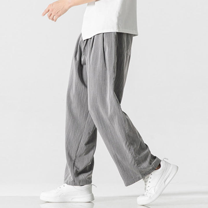 Pantalones de lino y algodón con cordón y bolsillos para hombre , Buddha Stones , lisos, de verano, con pierna recta - image 5