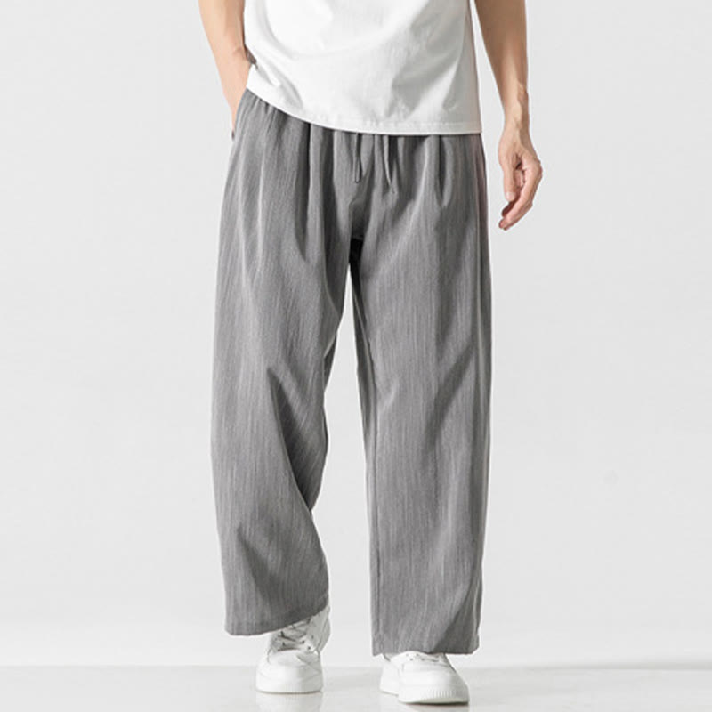Pantalones de lino y algodón con cordón y bolsillos para hombre , Buddha Stones , lisos, de verano, con pierna recta - Plata - US/UK/AU46, EU56 (5XL) - image 0