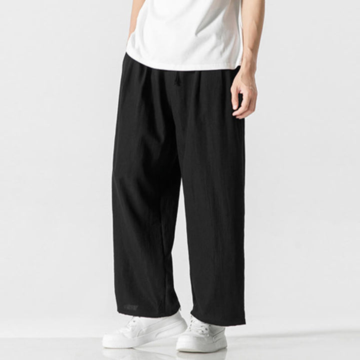 Pantalones de lino y algodón con cordón y bolsillos para hombre , Buddha Stones , lisos, de verano, con pierna recta - image 14