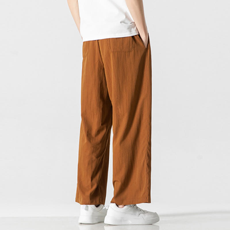 Pantalones de lino y algodón con cordón y bolsillos para hombre , Buddha Stones , lisos, de verano, con pierna recta - image 33