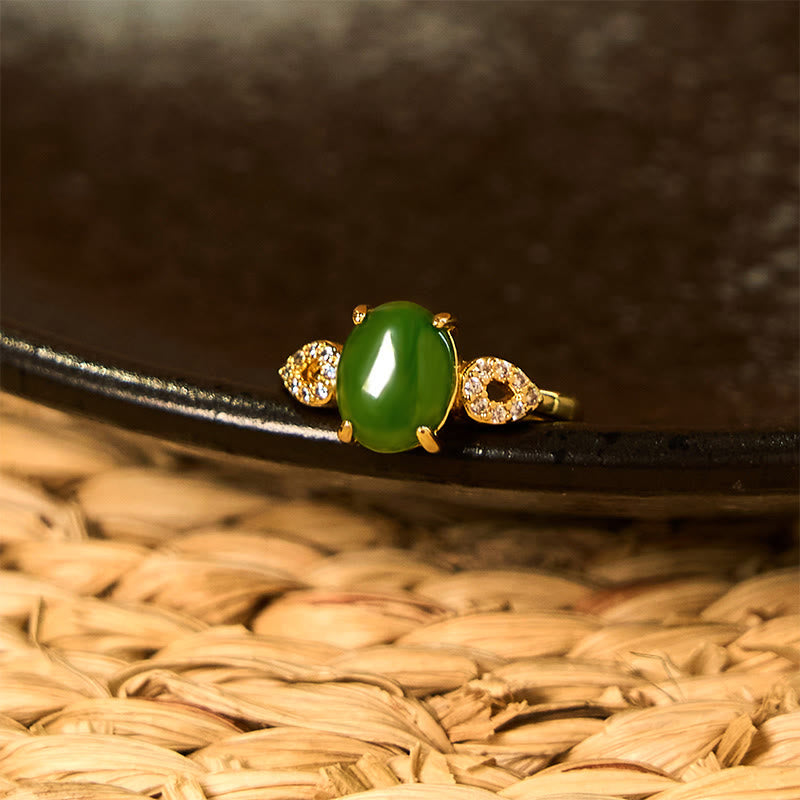 Anillo de prosperidad con hebilla ajustable de jade natural y Buddha Stones