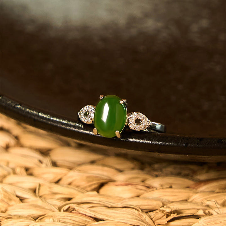 Anillo de prosperidad con hebilla ajustable de jade natural y Buddha Stones