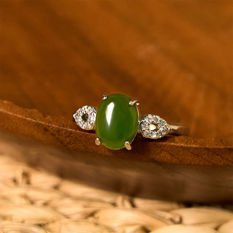 Anillo de prosperidad con hebilla ajustable de jade natural y Buddha Stones
