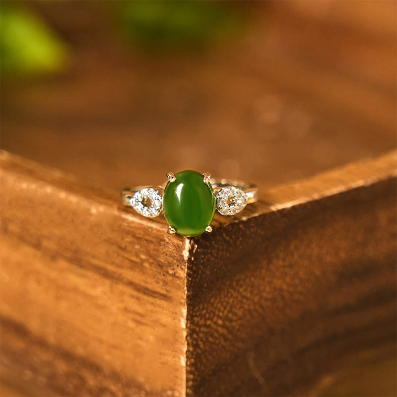 Anillo de prosperidad con hebilla ajustable de jade natural y Buddha Stones