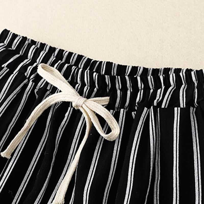 Pantalones anchos con cordones y rayas acrílicas informales de Buddha Stones para mujer con bolsillos - image 1