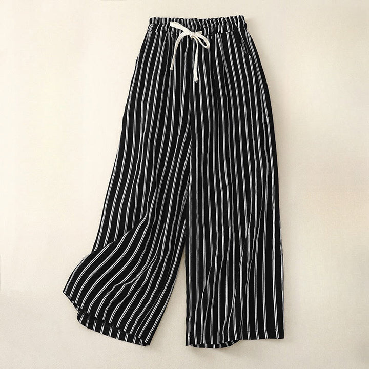 Pantalones anchos con cordones y rayas acrílicas informales de Buddha Stones para mujer con bolsillos