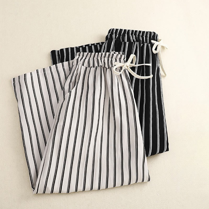 Pantalones anchos con cordones y rayas acrílicas informales de Buddha Stones para mujer con bolsillos