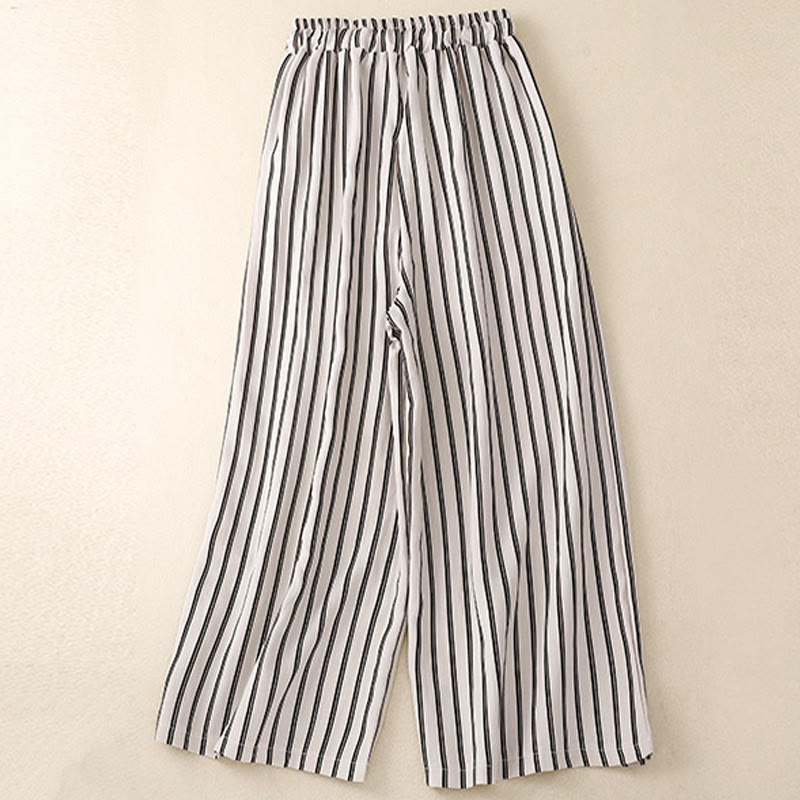 Pantalones anchos con cordones y rayas acrílicas informales de Buddha Stones para mujer con bolsillos