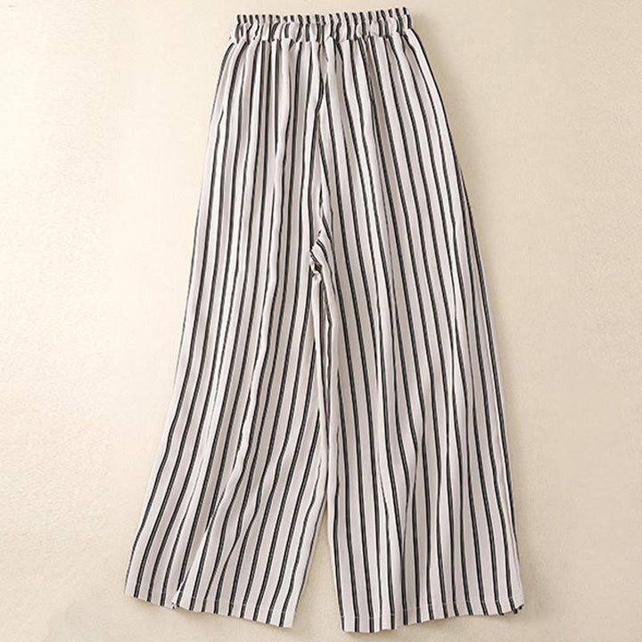 Pantalones anchos con cordones y rayas acrílicas informales de Buddha Stones para mujer con bolsillos
