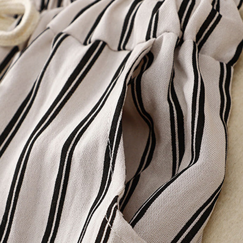 Pantalones anchos con cordones y rayas acrílicas informales de Buddha Stones para mujer con bolsillos - image 10