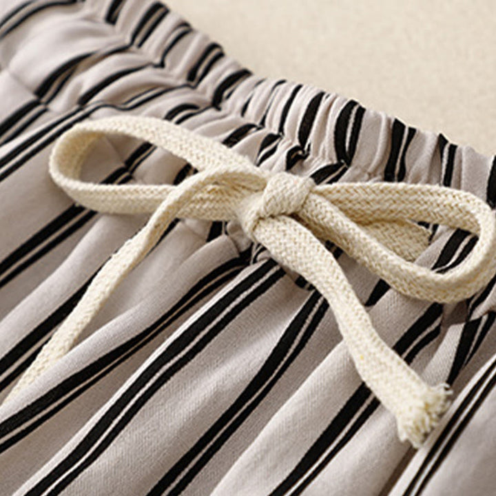 Pantalones anchos con cordones y rayas acrílicas informales de Buddha Stones para mujer con bolsillos - image 8