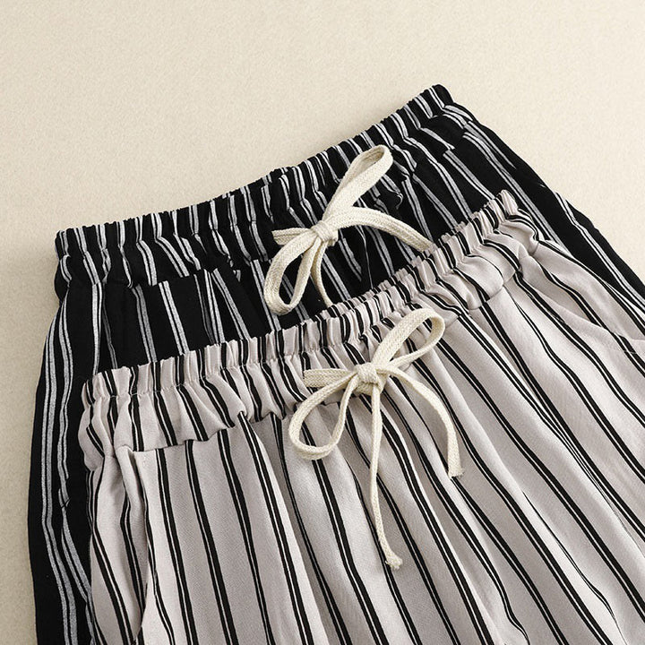 Pantalones anchos con cordones y rayas acrílicas informales de Buddha Stones para mujer con bolsillos